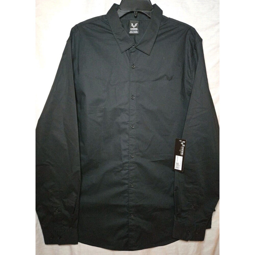 Messi Collection Men's XXL Black Solid Woven Stretch Long Sleeve Button-Up Shirt